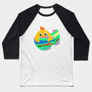 Cute Chick in Colourful Eggshell Baseball T-Shirt